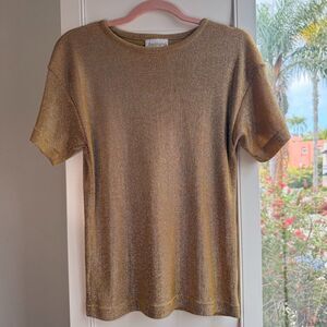 Vintage Gold Lurex Knit Short Sleeve Tee Shirt by Jordana Made in USA size XS